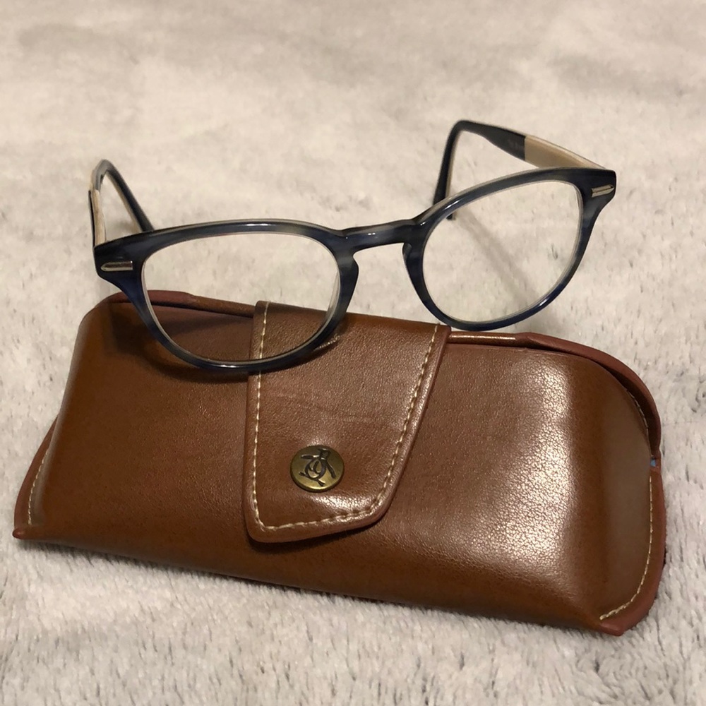 Penguin Blue/Cream Frames and Brown Leather Case